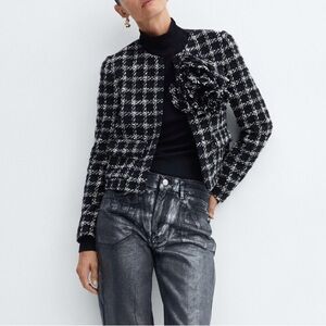 Mango Black and White Tweed Blazer